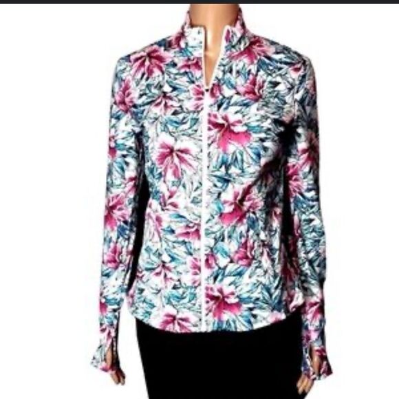 TOMMY BAHAMA Womens Hibiscus Tropical Floral Active Zip Up Jacket XS - Picture 2 of 7